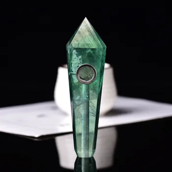 Naravni kristalni kamen GreeFlouritesmokey cevi zdravljenje quartz nakit kristalno točke palico gemstone Z 2pc Kovinski Filter + 1brush