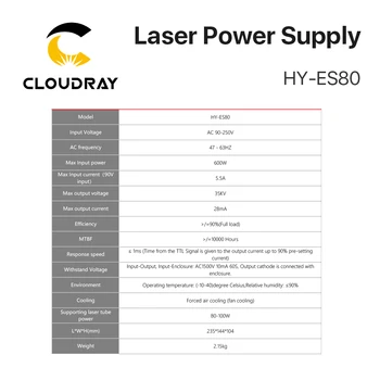 Cloudray 80-100W 80W NN-Es80 CO2 Laser Energije za CO2 Laser Graviranje Rezanje Es Serije