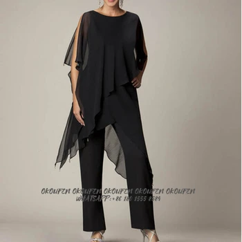 2020 Moda Mama od Neveste, Obleke, Hlače Črne Obleke Šifon Bateau Asimetrične Skromno Matere Obleko za Poroke madrinha