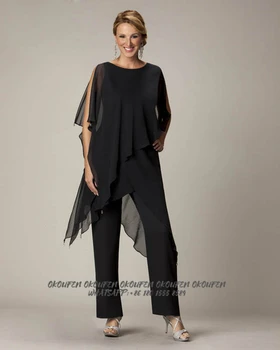 2020 Moda Mama od Neveste, Obleke, Hlače Črne Obleke Šifon Bateau Asimetrične Skromno Matere Obleko za Poroke madrinha