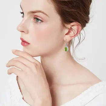 Szjinao Zelena Peridot Uhani Visijo Oljčno 925 Srebro Nakit Kristalno Z Gems Diamant Luštna Romantična Accesorios Mujer 2020