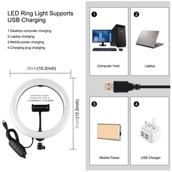 26 cm LED Selfie Obroč Svetlobe Zatemniti LED Obroč za Svetilko, Fotografijo, Video Kamero Telefona Luč Za Živo Fill Light Bluetooth Daljinsko upravljanje