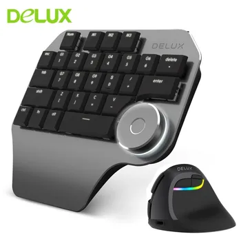 Delux Žično T11 Oblikovalec Eno Roko Tipkovnica + Površine Gumbom + Brezžična tehnologija Bluetooth Dvojni Način Vertikalne Mouse Combo Za PC Inženir
