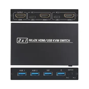 HDMI je združljiv združljiv KVM Stikalo 2 Vrata za 2 Računalniki Delež En Monitor, Tipkovnico, Miško, Tiskalnik, 4K 30Hz