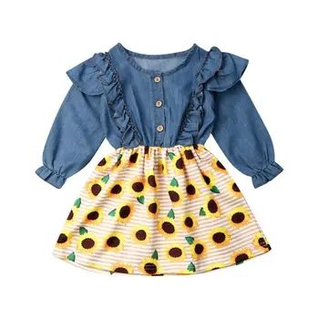 Dekle Obleko 2019 Otrok Otroci Baby Dekle, Princesa Denim sončnično Mozaik Priložnostne Stranka Obleko Sundress Obleko