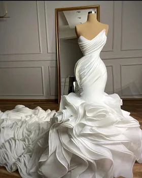 Nov Prihod haljo de mariée morska deklica Poročne obleke Ljubica Organza Ruffles Krilo Meri Izdelan Poročni Oblek