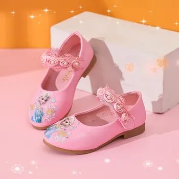 Disney otroška športna obutev za pomlad jesen dekleta usnjeni čevlji zamrznjen ples princesa čevlji elsa ana čevlji