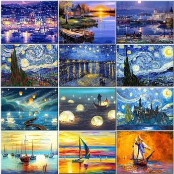 Ribiško ladjo diy barve z številke, barvanje kompleti povzetek olje, barvanje z številkami na platno za slikarstvo Uokvirjena Wall art Slike