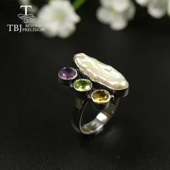 TBJ,Ročno ženske Obroč, nakit z naravnimi mop in premešamo gemstone nakit 925 sterling srebro edinstveno zasnovo za ženske najboljše darilo