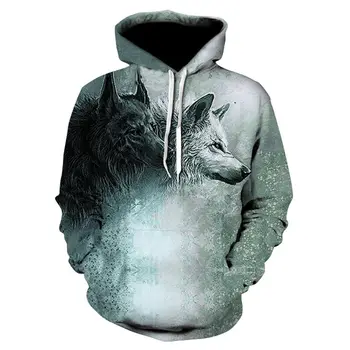 2020 Novo Volk Hoodies Moški pulover s kapuco Jeseni, Pozimi Hip Hop Hoody Vrhovi Priložnostne Znamke Wolf 3D Glavo Hoodie Majica za Otroci Hoodies
