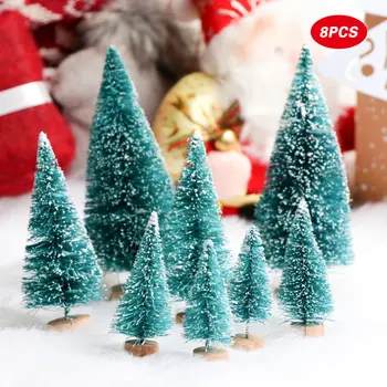 8PCS Umetno Mini Božična Drevesa Figur Sisal Sneg, Zmrzal Steklenico Krtačo Dreves Plastičnih Pozimi Sneg Okrasni Vrt Dekor