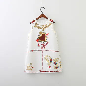 Dekleta Obleko Pomlad Jesen Evropski in Ameriški Stil vezenje Cvet brezrokavnik obleka za malčke Baby Dekleta, obleka 2-8Yrs