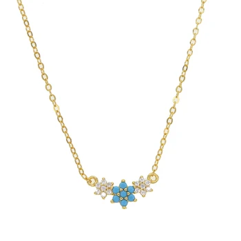 Nov prihod modni nakit sijoče modra kamen, cvet z cz kristalni cvet choker ogrlica srebra sterling izjavo verige