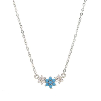 Nov prihod modni nakit sijoče modra kamen, cvet z cz kristalni cvet choker ogrlica srebra sterling izjavo verige