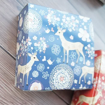 20 kos modra jelena design 13.5*13.5*5 cm Papir Polje Božično zabavo, Bonboni, Čokoladni Piškotek Macaroon DIY Embalaža