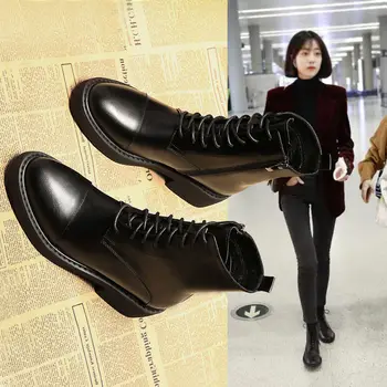 2020 Nov Slog Škornji Ženske Britanski Slog, ki je Vse-tekmo Jeseni Čevlji Kratek Škornji Zimski Stil z Runo INS Neto Rdeča Tanka Čevlji