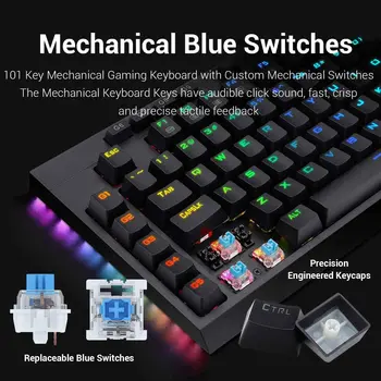 Redragon K588 RGB LED Osvetljen Mehanske Gaming Tipkovnica Modro Stikalo Kompakten TKL Design z Odstranljivo Zapestje Ostalo