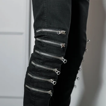 Skinny hlače za moške, modni trend korejski slim slim noge raztezanje kolena zadrgo velikost hip-hop-jeans