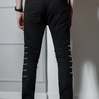 Skinny hlače za moške, modni trend korejski slim slim noge raztezanje kolena zadrgo velikost hip-hop-jeans