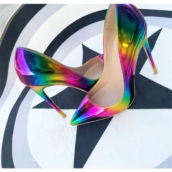 Blagovna znamka modnih tiskanje konicami prstov visoko peto lepe in elegantne čevlje 12 cm visoke pete ženske stranka čevlji QP006 ROVICIYA
