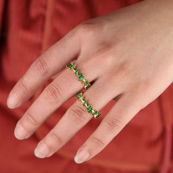Zlato barvo utrla Zelene francoske štruce kubičnih cirkonij geometrijske preprost večnost cz band obroč za ženske velikosti 6 7 8