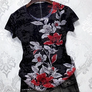 Vintage floral print majica s kratkimi rokavi ženske 4XL 2020 poletje kratek rokav grafični tees slim modis tshirt o-vrat vrhovi tee shirt femme