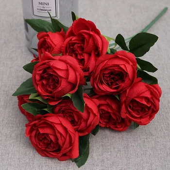 Svila Peony Umetno Cvetje Rose Poročna Domov DIY Dekor Visoke Kakovosti Velik Šopek Belih Ponaredek Cvet
