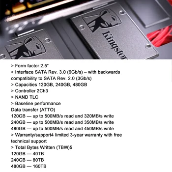 Kingston 120gb SSD 240 gb 480gb 960gb Notranji Pogon ssd SATA3 2.5-palčni HDD Trdi Disk HD SSD za Prenosni računalnik Prenosni RAČUNALNIK