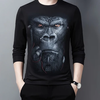 Moške Oversize 3D T-shirt pomlad jesen Gorilla Sitotiskarski Dolg rokav gothic grafični tees bombaž Smešno Priložnostne Ulične