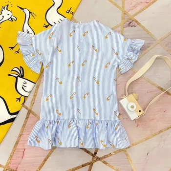 20Summer New England Slog baby dekle srčkan obleko visoke kakovosti 3D Cvetlični Appliqued tiskanih Črtasto obleko baby darilo za rojstni dan
