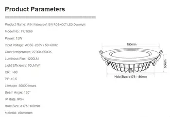 Prvotni Mi Svetlobe IP54 Nepremočljiva 15W RGB+SCT LED Downlight Inteligentni tanke nepremočljiva plošča lučka za Brezžični WiFi APP nadzor