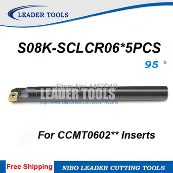 Brezplačna dostava S08K-SCLCR06 *5pcs Stružnica Notranji obračanja orodja,ki jih CNC rezalno orodje in držalo dolgočasno palice za CCMT060202/04/08
