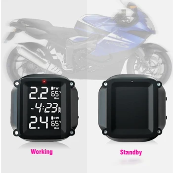 Brezžični Motocikel TPMS Nadzor Tlaka v Pnevmatikah Sistem 2pcs Zunanji Senzor LCD Prikaz Časa Pnevmatike Temperatura Monitor Alarm