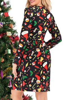 Božič Ženske Obleke 2020 Modni O Vratu Dolg Rokav Elk Medved Tiskanja Novo Leto Stranka Obleko Božič, Svoboden Ženske Obleke