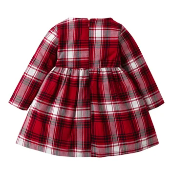 Dekleta Obleke 2018 Novo Pomlad Moda Princesa Rdeče Kariran Poln Rokav Obleka Evropske & Ameriški Slog Otrok Otroci Obleko