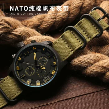 Za ZULU Tkanine Vojaške watchband za Nato watch Plezanje Šport manšeta trakov črno 20 22 24 26 mm Bombažno platno zapestnica