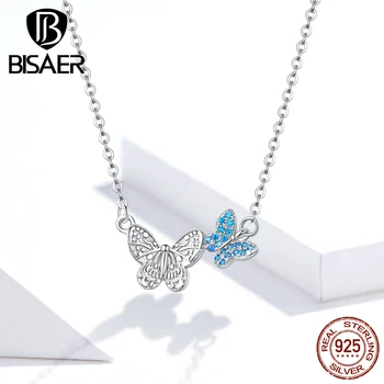 Ogrlice Butterfly BISAER 925 Sterling Srebrna Svetlobni Kubičnih Cirkon Metulj Ljubezen Obesek Ženske, Ogrlice Nakit ECN384