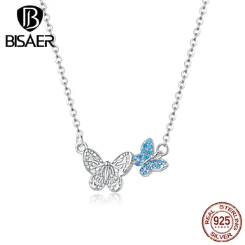 Ogrlice Butterfly BISAER 925 Sterling Srebrna Svetlobni Kubičnih Cirkon Metulj Ljubezen Obesek Ženske, Ogrlice Nakit ECN384