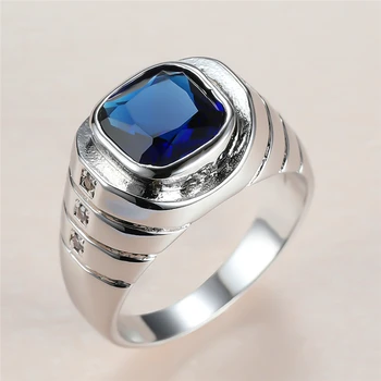 Letnik Moški Ženski Blue Crystal Ring Čar Srebrne Barve Poročni Prstan Poslastica Kvadratnih Cirkon Kamen Udejstvovanje Obroči Za Ženske, Moške