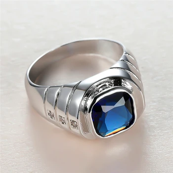 Letnik Moški Ženski Blue Crystal Ring Čar Srebrne Barve Poročni Prstan Poslastica Kvadratnih Cirkon Kamen Udejstvovanje Obroči Za Ženske, Moške