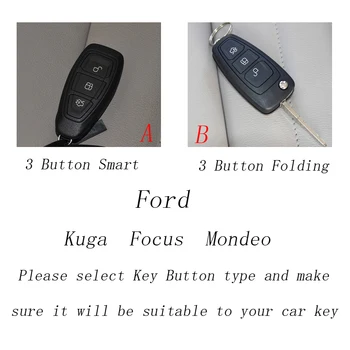 Pravega Usnja Avto Keychain Ključni Fob Primeru Kritje za Ford Kuga Poudarek Mondeo Smart/Folding Avto KeyChain Obroč Imetnik Auto Accessory