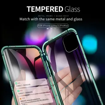 Magnetni Anti-Peep Za iPhone 11 Pro Max Primeru Telefon Lupine Celotno Telo, Jasno Kaljeno Steklo, Pokrov Odbijača Primerih Screen Protector