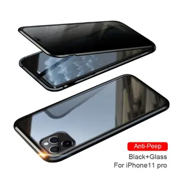 Magnetni Anti-Peep Za iPhone 11 Pro Max Primeru Telefon Lupine Celotno Telo, Jasno Kaljeno Steklo, Pokrov Odbijača Primerih Screen Protector