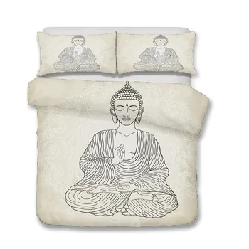 A Posteljnina Nabor 3D Tiskanih Rjuhe Kritje Posteljo Nastavite Joga Buda, Tekstil Doma za Odrasle Bedclothes z Prevleke #YJ17