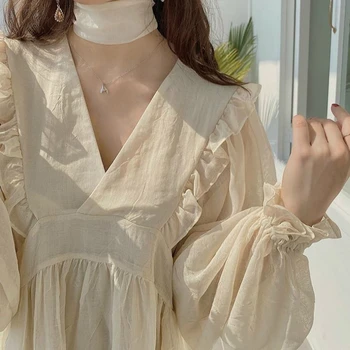 Dolgo Puff Rokav Obleka Ženske Proti-vrat Lok Vijolično Šifon Obleke Pomlad Samice Naguban francoski Sladko BF korejskem Slogu Modi