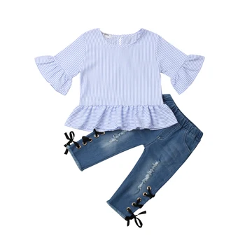 Malčka Otroci Baby Girl Obleke, Kompleti Trak Vrhovi Majica Raztrgane Hlače Priložnostne 2pcs Obleko, Obleko Dekleta 1-5T