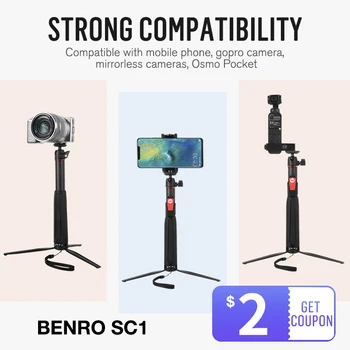 BENRO SC1 ogljikovih vlaken mini Stojalo monopod prenosni selfie palico Bluetooth za Pametni telefon Actioncamera Gopro Android Sony xiaomi