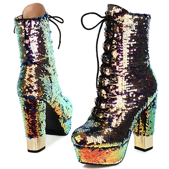 RIBETRINI moda stranka super visoke pete škornji ženske sije glitters čevlji dame visoke platforma čevlji ženska 2020