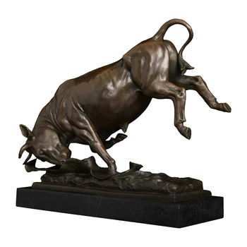 ArtsHom DW-052 Obrt Bronasto španski Bullfight Bika Kiparstvo Kip, Baker Goveda Figur Z Marmorjem, ki je Osnova Za Pisarno