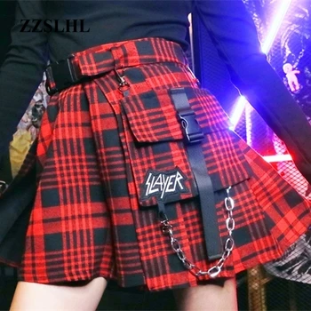 Nov Prihod Gothic Punk Harajuku Ženske Hlače Priložnostne Kul Elegancija Preppy Stil Rdeče Kariran Pleate Črna Ženska Moda Hlače Krila